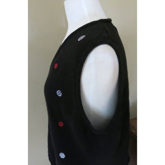 VINTAGE JOAN LESLIE Sweater Vest Size L Women Black with Red White Cottage - Picture 3 of 5